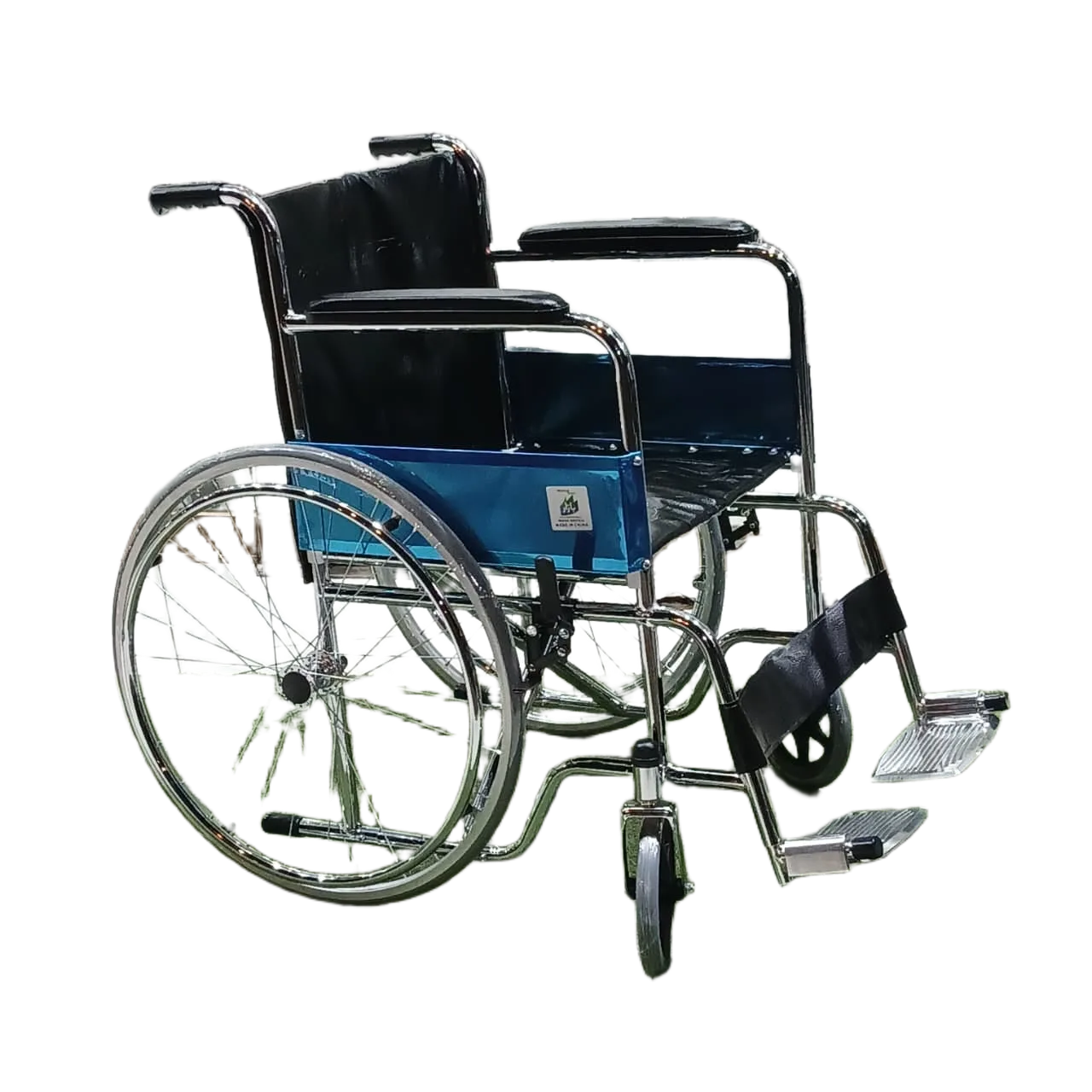 Wheel Chair Model 809 Chrome manual wheelchair with chrome-plated steel frame, comfortable seat, large rear wheels, and smooth mobility for hospitals, rehabilit