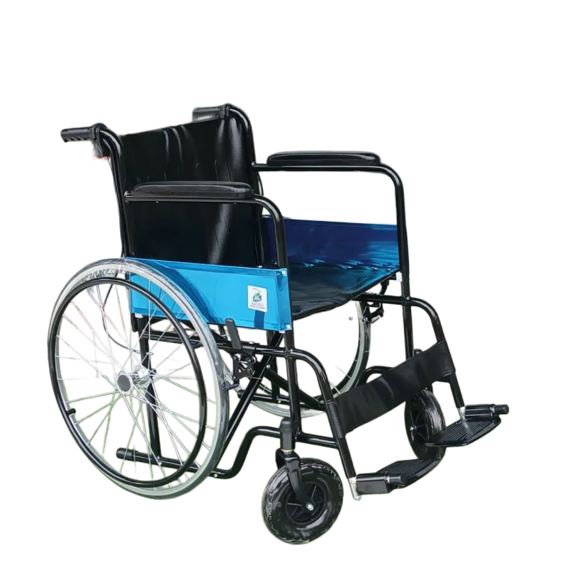 Wheel Chair Model 809EJ manual wheelchair with 50mm front wheels, durable steel frame, ergonomic seat, smooth-rolling caster wheels, ideal for hospitals, rehabi