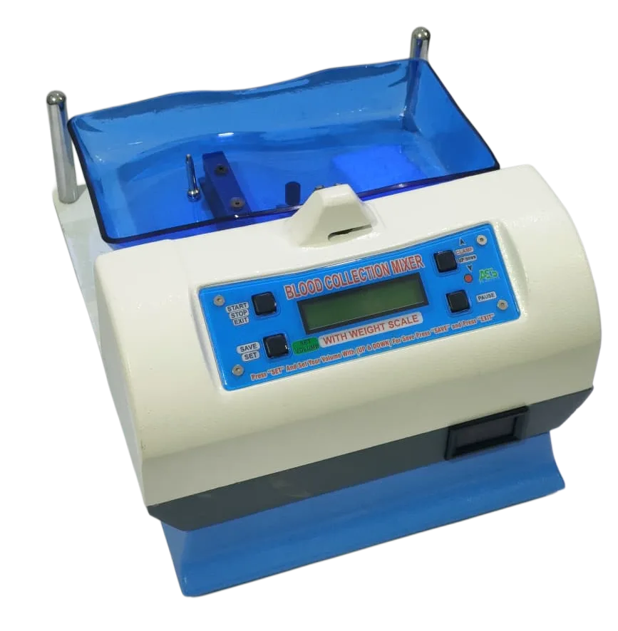 Blood Collection Mixer with digital scale for accurate blood bag weighing and continuous mixing during blood collection in blood banks and hospitals.