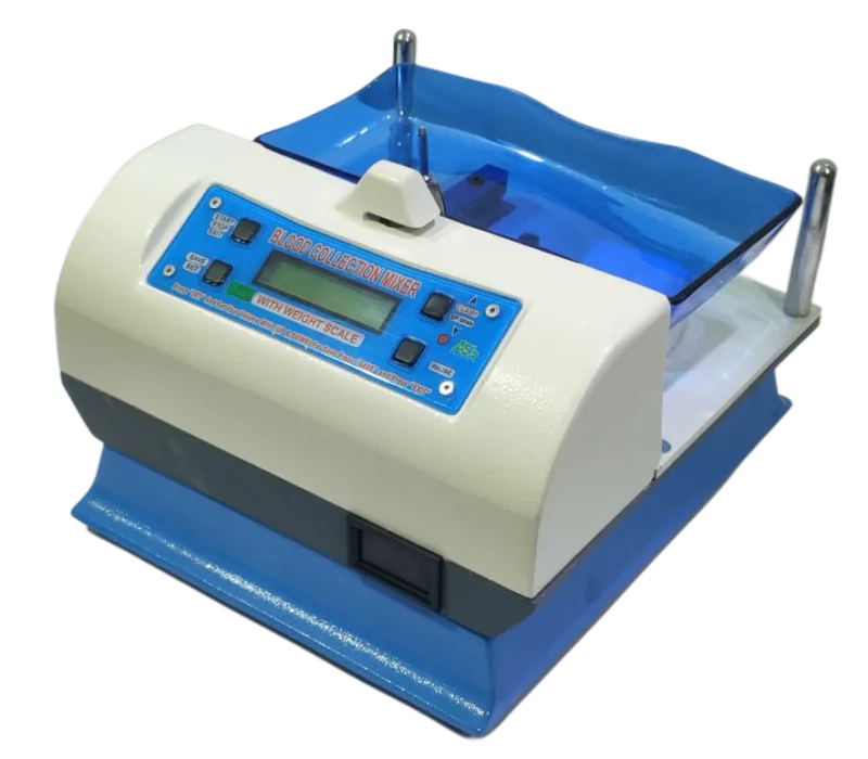 Blood Collection Mixer with digital scale for accurate blood bag weighing and continuous mixing during blood collection in blood banks and hospitals.