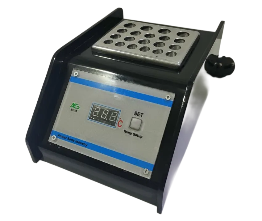 Laboratory Dry Bath with digital temperature control for heating and incubating samples in test tubes