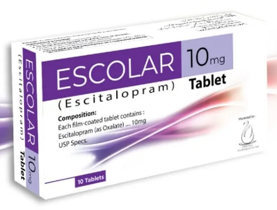 ESCOLAR 10MG Tablets (Escitalopram 10mg) medicine box front view