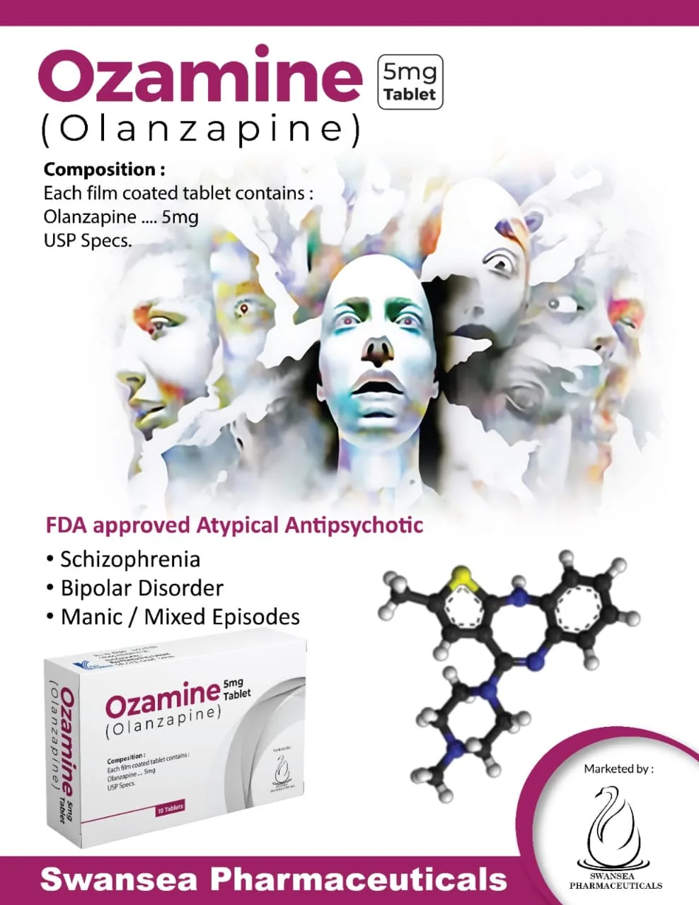 OZAMINE 5MG Tablets (Olanzapine 5mg) medicine box front view