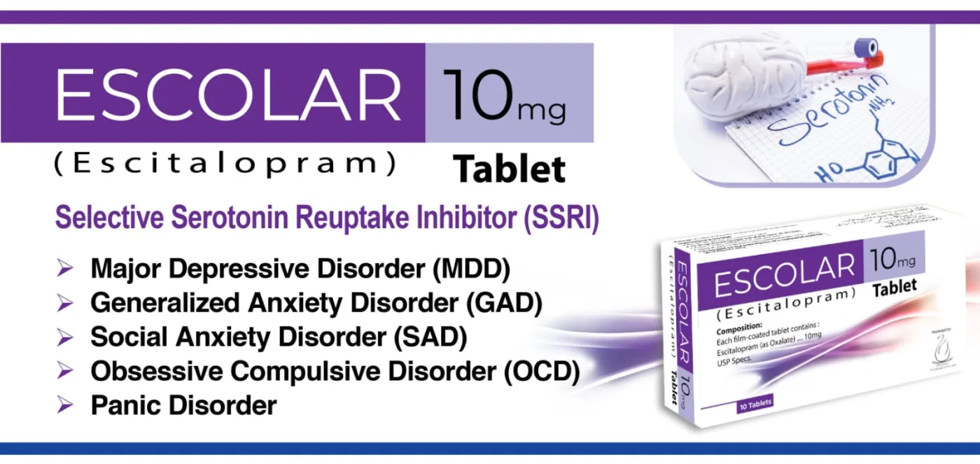 ESCOLAR 10MG Tablets (Escitalopram 10mg) medicine box front view